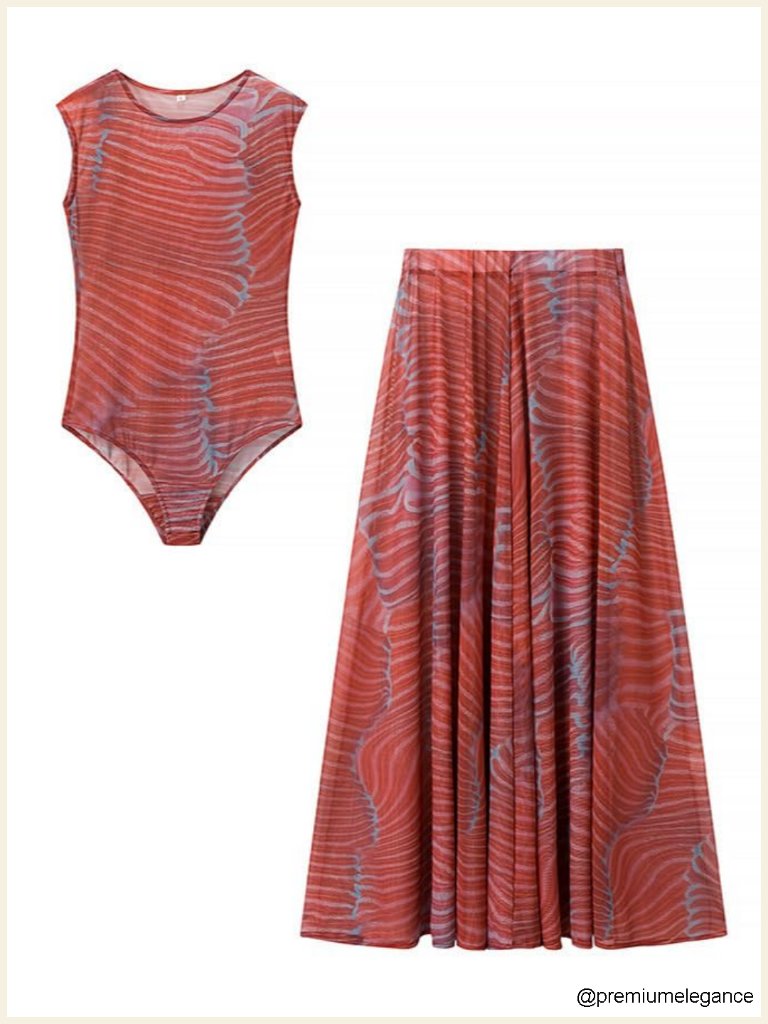 Sexy 2 Piece Skirt Set - Sleeveless Bodysuit & High Waist Maxi Skirt
